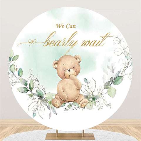 Green We Can Bearly Wait Round Baby Shower Toile de fond