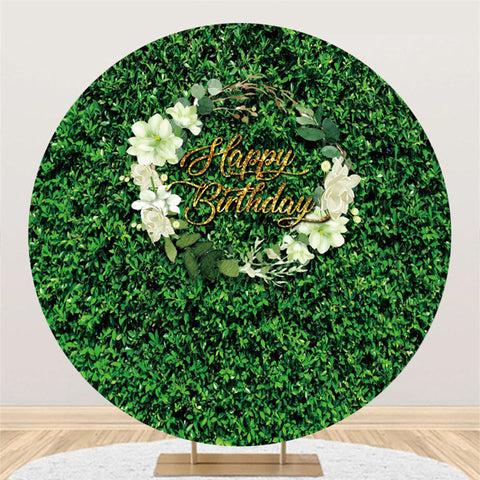 Feuilles Verdoyantes Et Toile De Fond D'anniversaire Ronde Florale Blanche