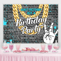 Brique grise avec toile de fond de fête d'anniversaire graffiti bleu