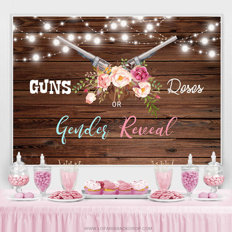 Toile de fond en bois pour fête prénatale Gun ou Rose