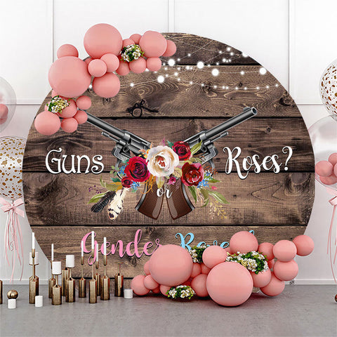 Guns Or Roses Floral Wood Circle Gender Reveal Backdrop