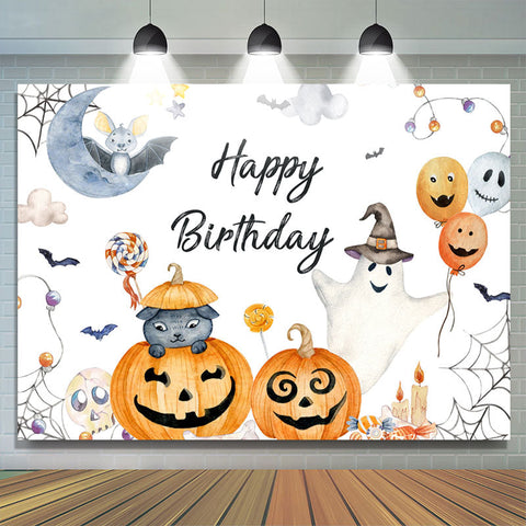 Halloween Citrouille Chauve-Souris Chat Joyeux Anniversaire Toile de Fond