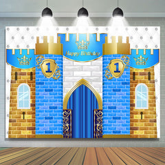 Joyeux 1er anniversaire château couronne toile de fond pour les enfants