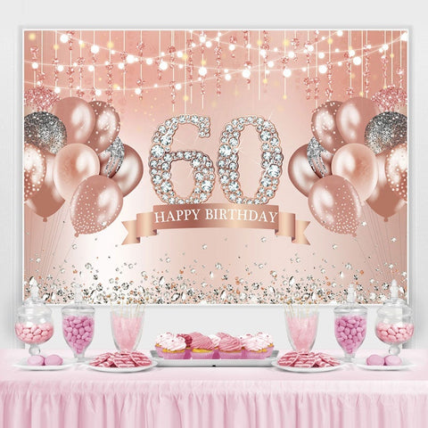 Joyeux 60e Anniversaire Ballon Rose Diamants Toile de Fond Giltter