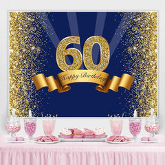 Joyeux 60e anniversaire Royal Blue Gold Glitter Toile de fond pour les photos