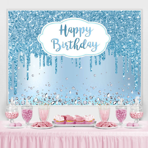 Joyeux anniversaire Blue Glitter Diamonds Party Backdrop