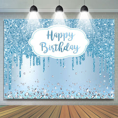 Joyeux anniversaire Blue Glitter Diamonds Party Backdrop