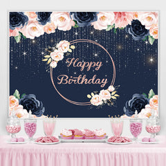 Joyeux anniversaire Floral Lights Glitter fond bleu royal pour la fête