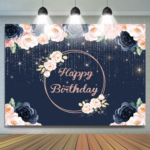 Joyeux anniversaire Floral Lights Glitter fond bleu royal pour la fête