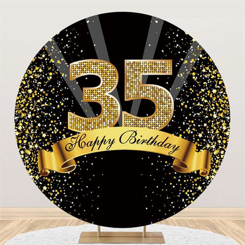 Joyeux anniversaire pour le 35e décor rond à paillettes d'or noir