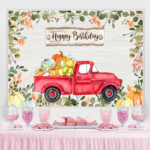 Joyeux Anniversaire Greeny Cartoon Citrouilles Toile de Fond Voiture Rouge