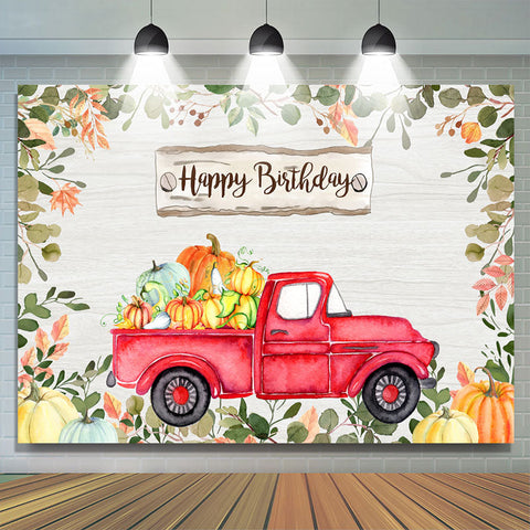 Joyeux Anniversaire Greeny Cartoon Citrouilles Toile de Fond Voiture Rouge