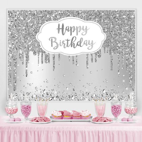 Joyeux anniversaire Silver Glitter Diamonds Toile de fond pour la f¨ºte