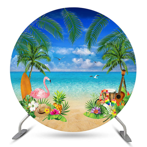 Hawaii Blue Sky Beach Flamingo Circle Toile de fond d'été