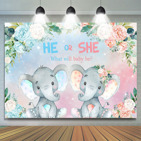 Il ou elle toile de fond de douche de bébé floral et éléphant