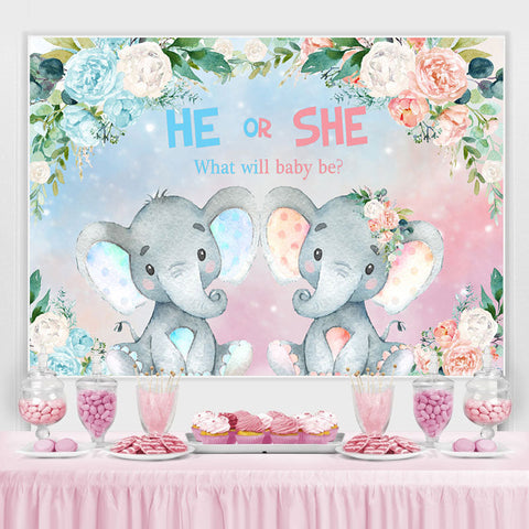 Il ou elle toile de fond de douche de bébé floral et éléphant