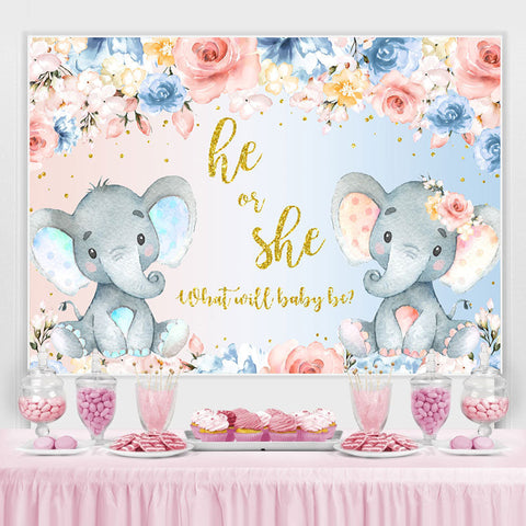 Il ou elle toile de fond de douche de bébé floral et éléphants