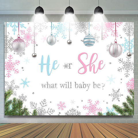 Il ou elle Silver Pellet Snowflake Baby Shower Toile de fond