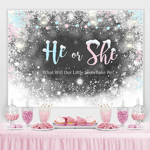 Il ou elle White Snow Ice-Themed Baby Shower Bakcground