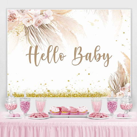 Hello Baby Gold Glitter Toile de fond florale pour décor de fête