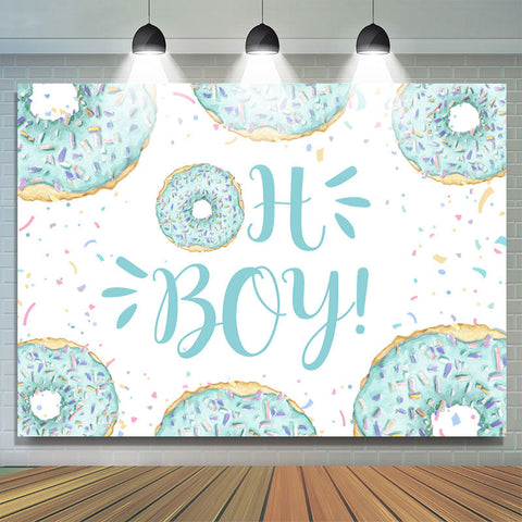 Hi Boy Light Blue Sweet Donut Toile de fond pour douche de bébé