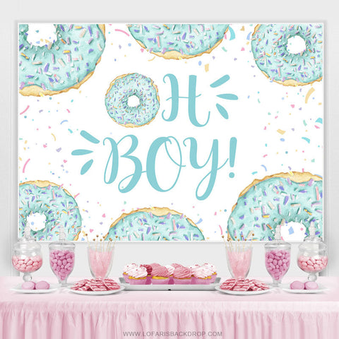 Hi Boy Light Blue Sweet Donut Toile de fond pour douche de bébé