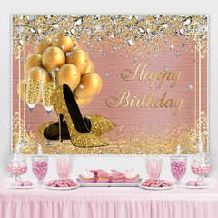 Talons Hauts Ballon Or Rose Joyeux Anniversaire Toile De Fond