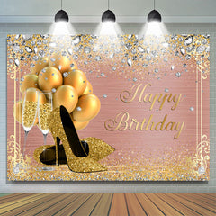 Talons Hauts Ballon Or Rose Joyeux Anniversaire Toile De Fond
