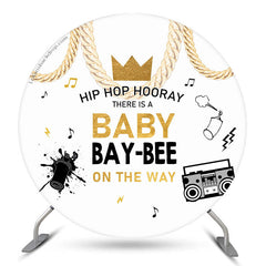 Toile de fond de douche de bébé rond blanc Hip Hop Hourra