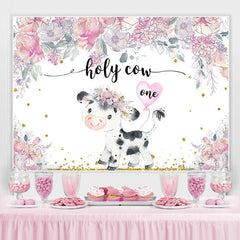 Holy Cow One Pink Floral Baby Cow 1ère toile de fond d'anniversaire