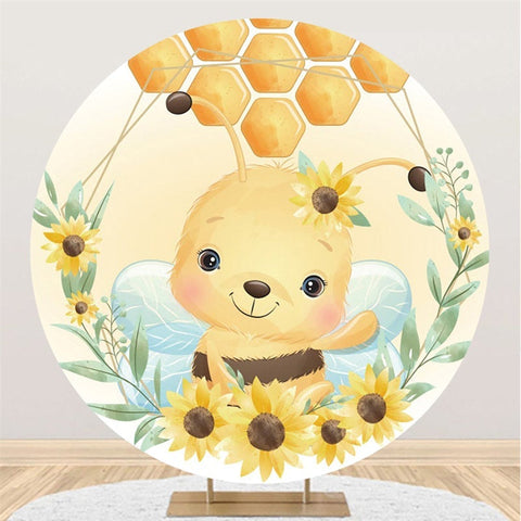 Toile De Fond De Fête De Bébé De Cercle D'abeille Et De Tournesol