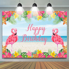 Toile de fond Happy Summer Birthday Flamingo floral rose chaud