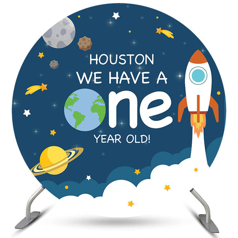 Houston nous avons une toile de fond d'anniversaire ronde d'un an