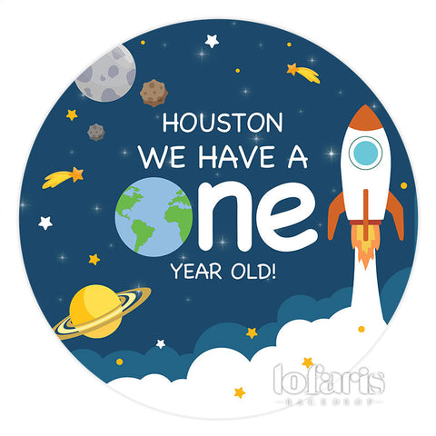 Houston nous avons une toile de fond d'anniversaire ronde d'un an