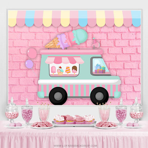 Voiture Crème Glacée Mur Brique Rose Toile Joyeux Anniversaire