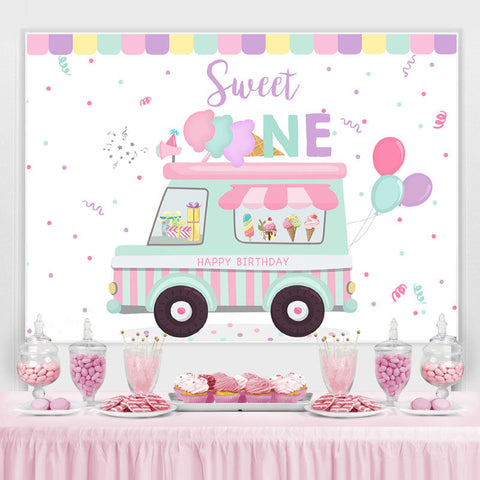 Camion de cr¨¨me glac¨|e Sweet One Joyeux 1er anniversaire Toile de fond