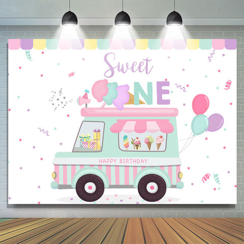 Camion de cr¨¨me glac¨|e Sweet One Joyeux 1er anniversaire Toile de fond