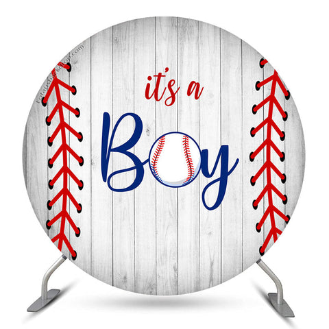 C'est une toile de fond ronde de baseball pour garçon pour une douche de bébé