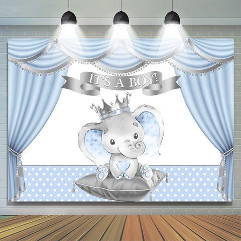 C'est un garçon bleu rideau éléphant points bébé douche toile de fond