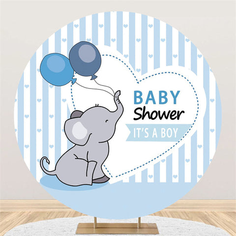 C'est un fond rond de douche de bébé d'éléphant de bande bleue de garçon