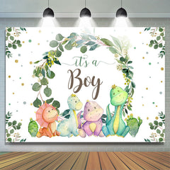 C'est un garçon feuilles vertes et toile de fond de douche de bébé dinosaure