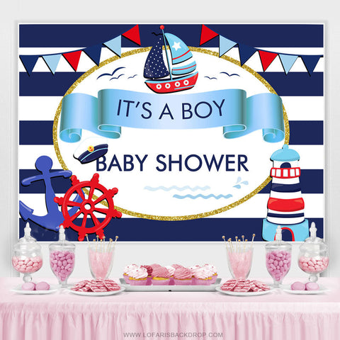 C'est une toile de fond de douche de bébé sur le thème de la voile en mer pour garçon