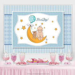 C'est une nuit étoilée de garçon avec toile de fond de douche de bébé lune