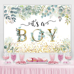C'est un garçon avec des feuilles et des taches de toile de fond de douche de bébé