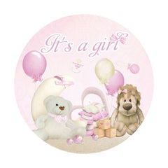 C'est une poupée fille, thème rose, toile de fond circulaire pour fête prénatale