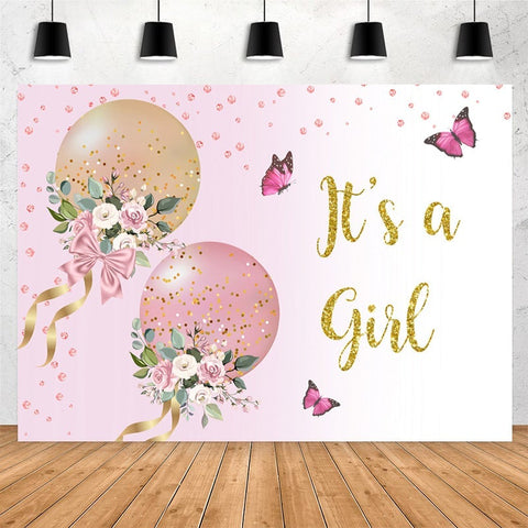 C'est une fille Glitter Balloons douche de bébé Party toile de fond