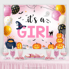 C'est une toile de fond de douche de bébé Halloween ballon rose fille