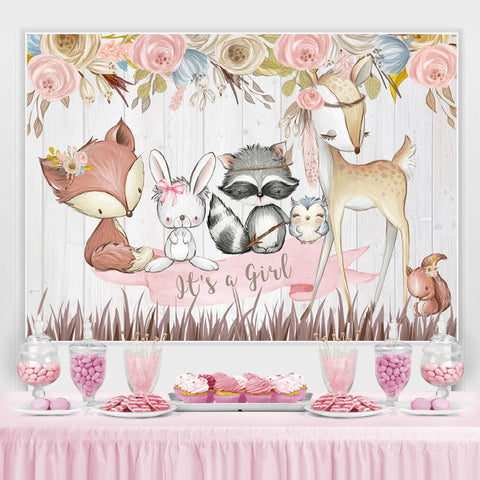 C'est une toile de fond d'animal mignon floral rose fille pour baby shower