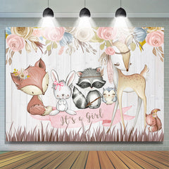 C'est une toile de fond d'animal mignon floral rose fille pour baby shower