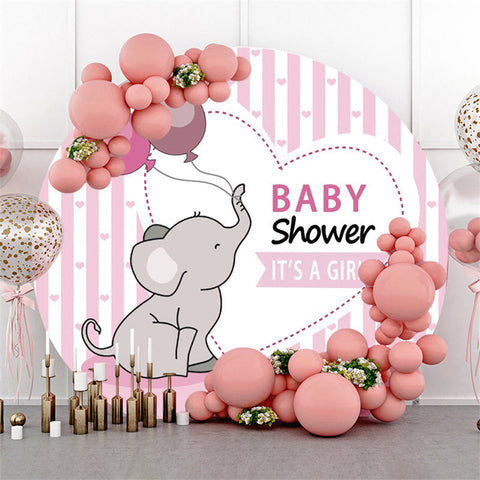 C'est une toile de fond de cercle de douche de bébé d'éléphant de bande rose de fille